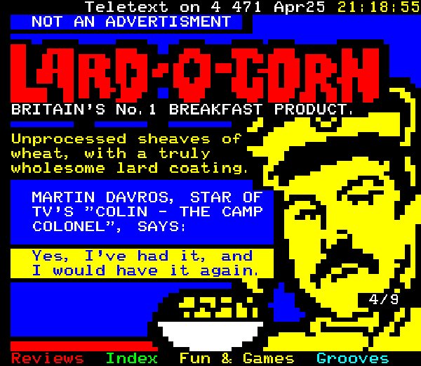 Digitiser Joke Advert: Lard-O-Corn