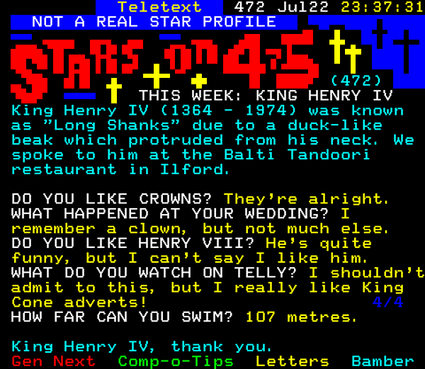 Digitiser Joke Advert: Stars On 475 (472) King Henry IV