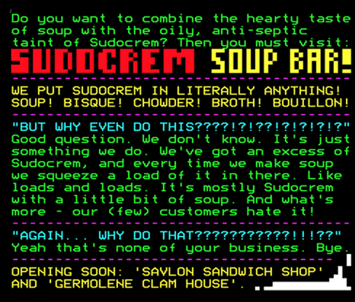 Digitiser Joke Advert: Sudocrem Soup Bar