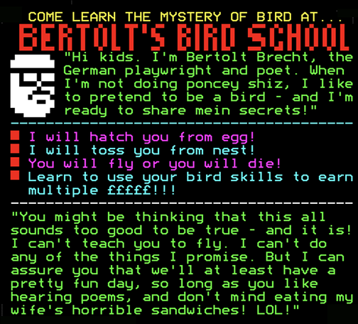 Digitiser Joke Advert: Bertolt's Bird School