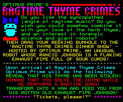 Digitiser Joke Advert: Optimus Prime's Ragtime Thyme Crimes
