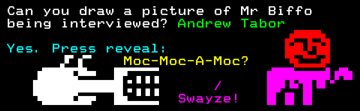 A picture of Mr Biffo being interviewed